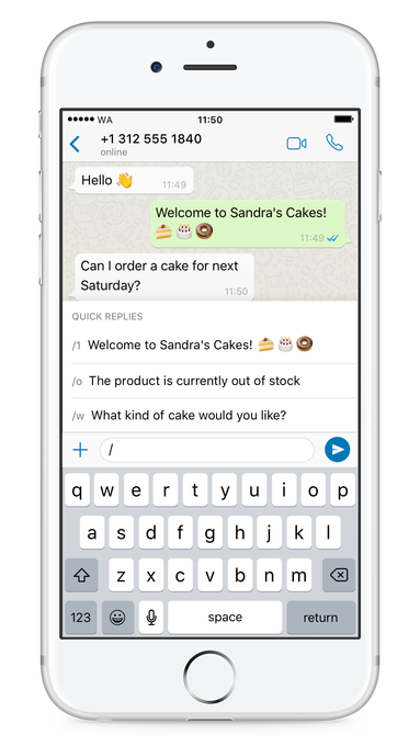 Automated welcome message and quick response WhatsApp Business messages.