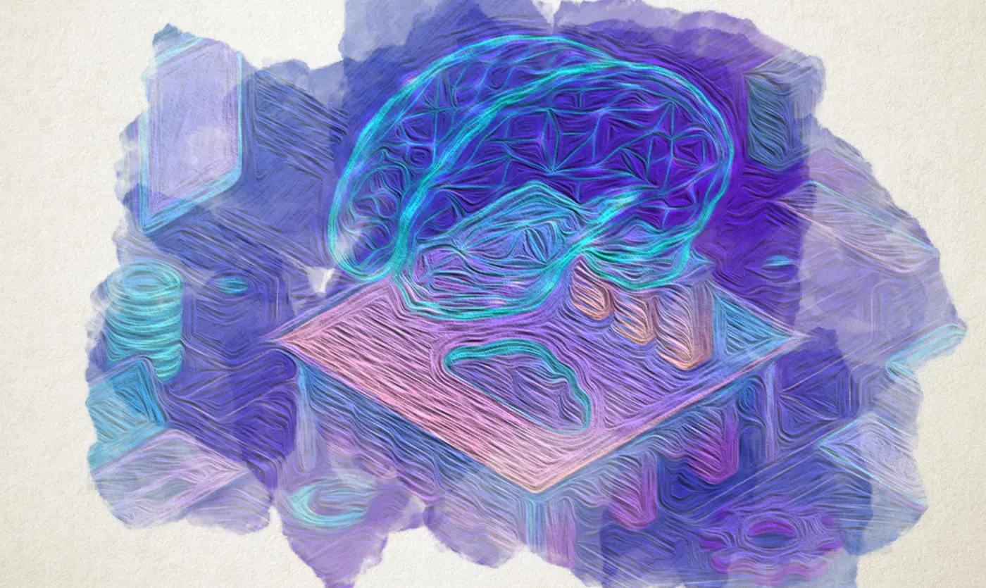 oil painting of brain above a table representing AI
