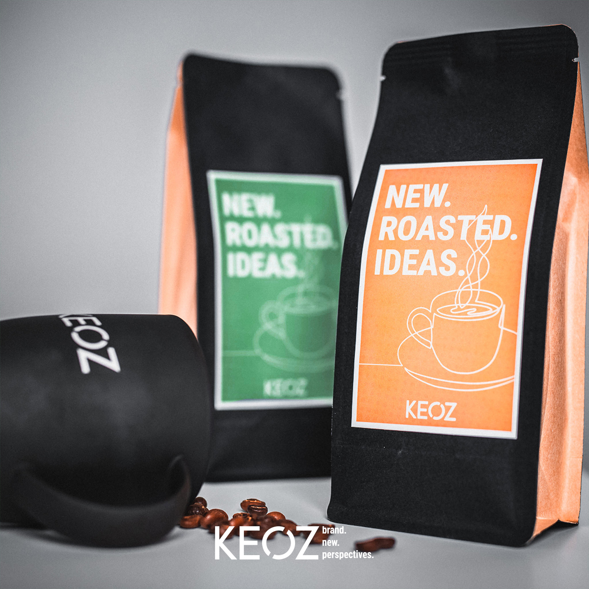 Unsere KEOZ Kaffeebohnen und Kaffeetasse