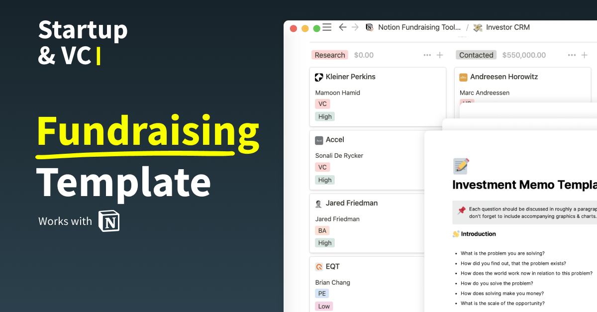 Fundraising Template For Notion Startup VC