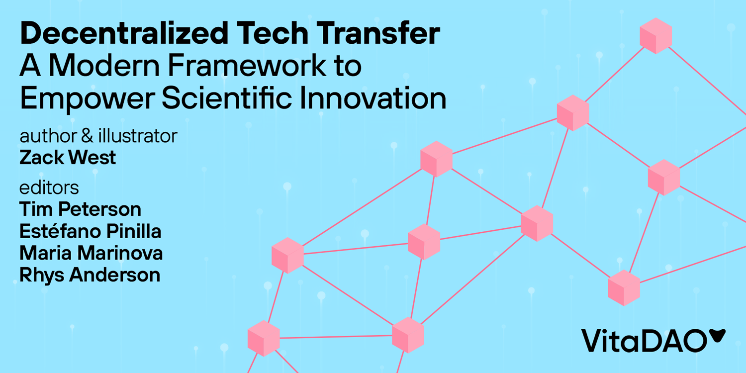 Decentralized Technology Transfer (DTT) cover illustration for VitaDAO by Zack West