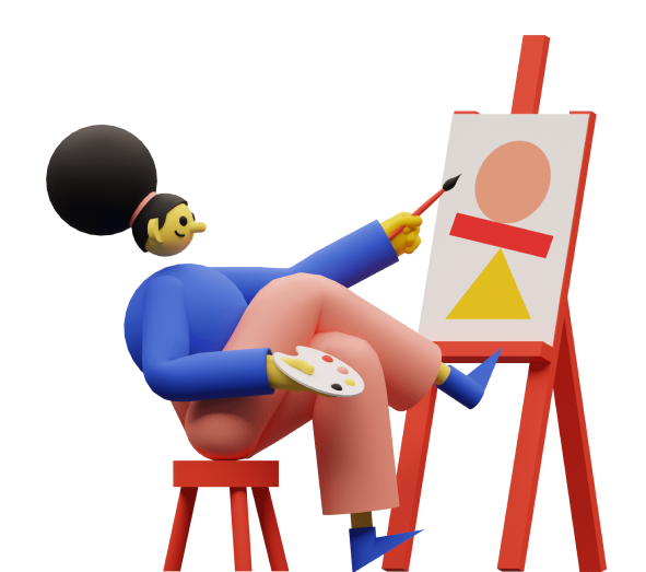 3d illustration of person painting on a canvas