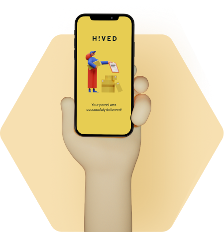 hand holding phone showing parcel delivery illustration