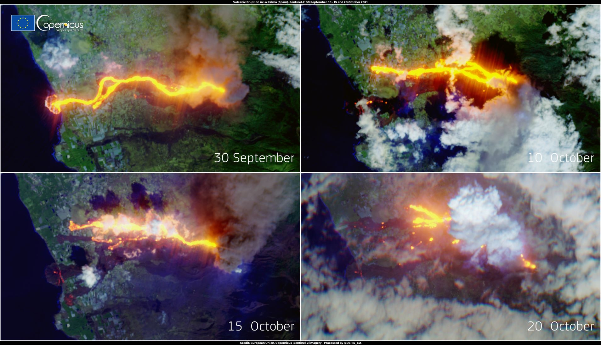 Der Lavastrom einen Monat nach Beginn der Eruption auf La Palma