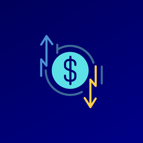 Dollar sign with arrow on either side going up and down.