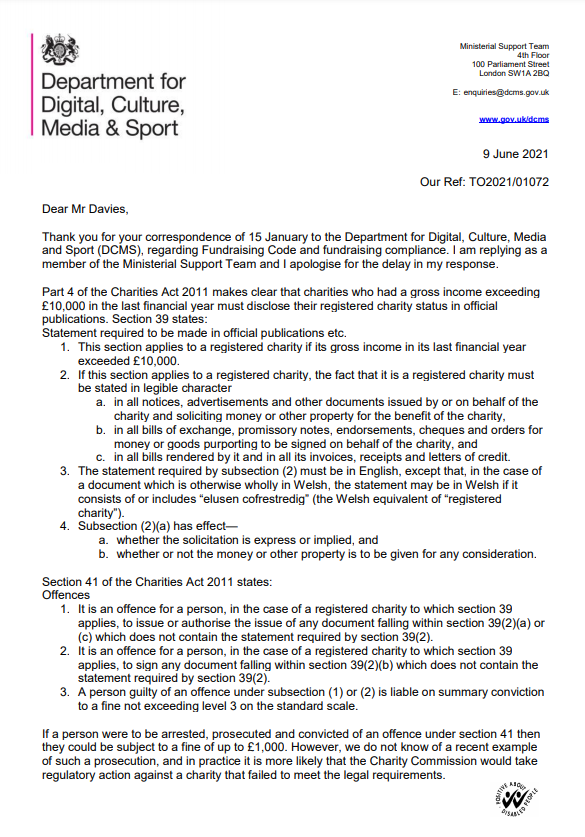 Letter from the Department for Digital, Culture, Media & Sport to RightMarket