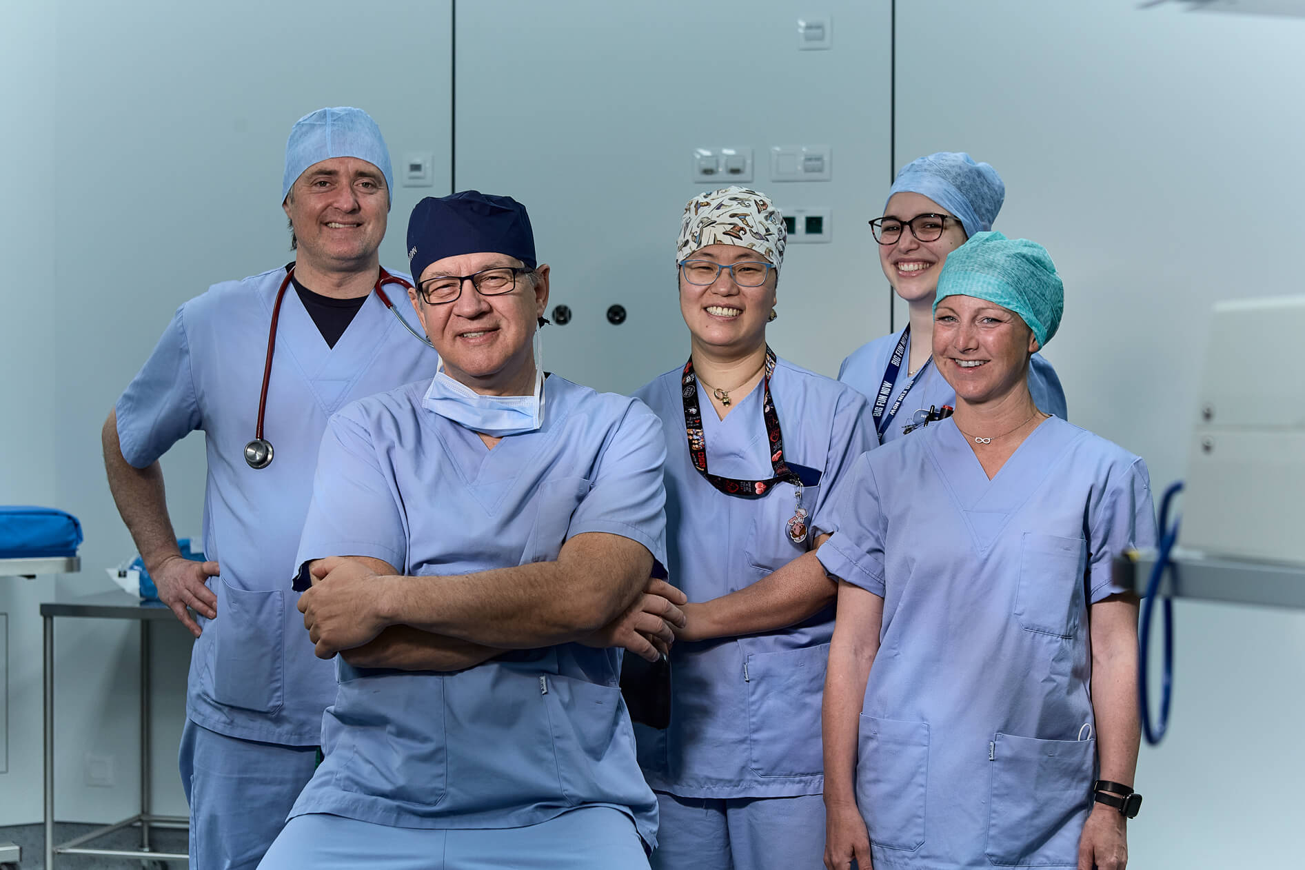 Portrait of Dr. Ioan Dunca with his Dr. Pau Anaesthetologist and his team of doctors and nurses