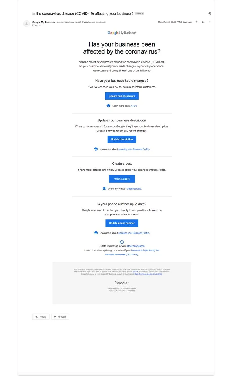 google covid email