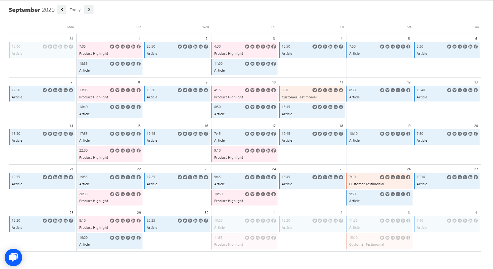 A content calendar in Contento
