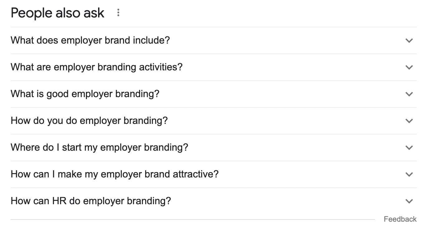 'People also ask" section on Google result page Employer Branding