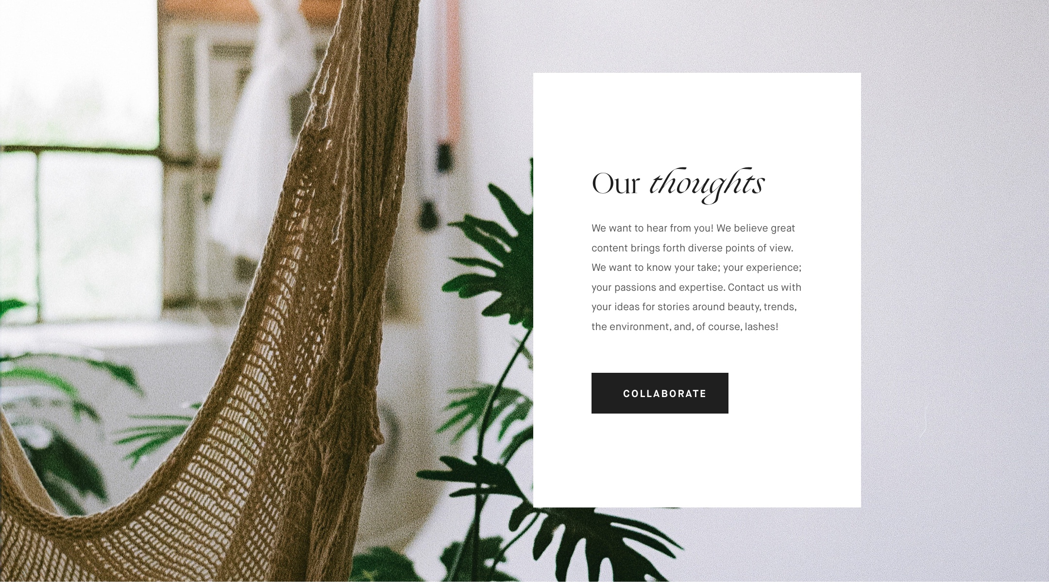 A close up mockup of a section on the Lithe Lashes "Blog Landing Page" on desktop