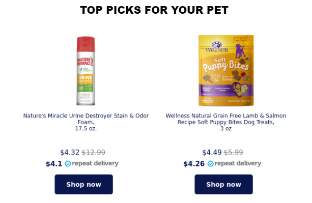 Petco's "top picks for your pet"