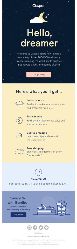 Example of building relationship with brand story through welcome emails