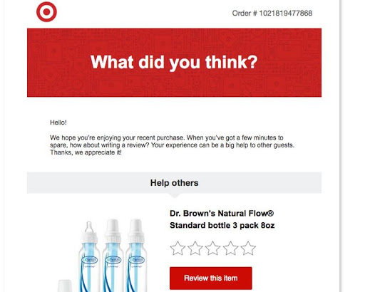 Customer review with open-ended question by Target