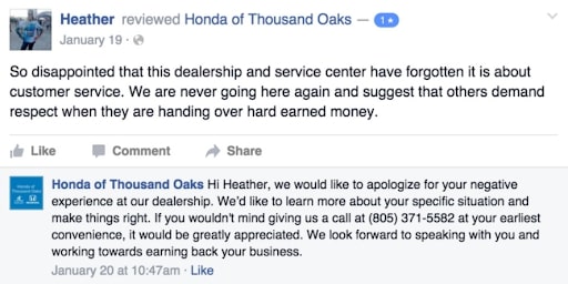 Replying to negative customer reviews is equally important