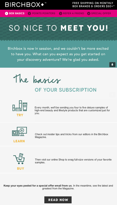 Welcome email example from Birchbox