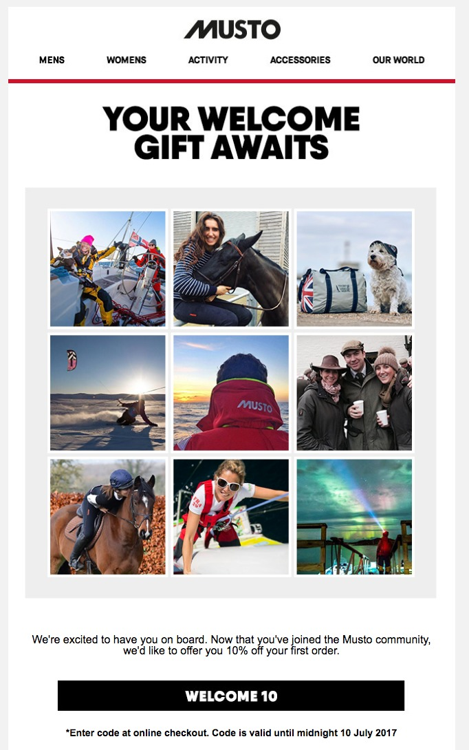 Welcome email example from Musto