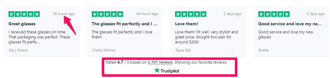 trustpilot reviews as an example of trust element
