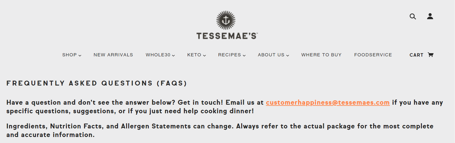 Example of FAQ section on product page