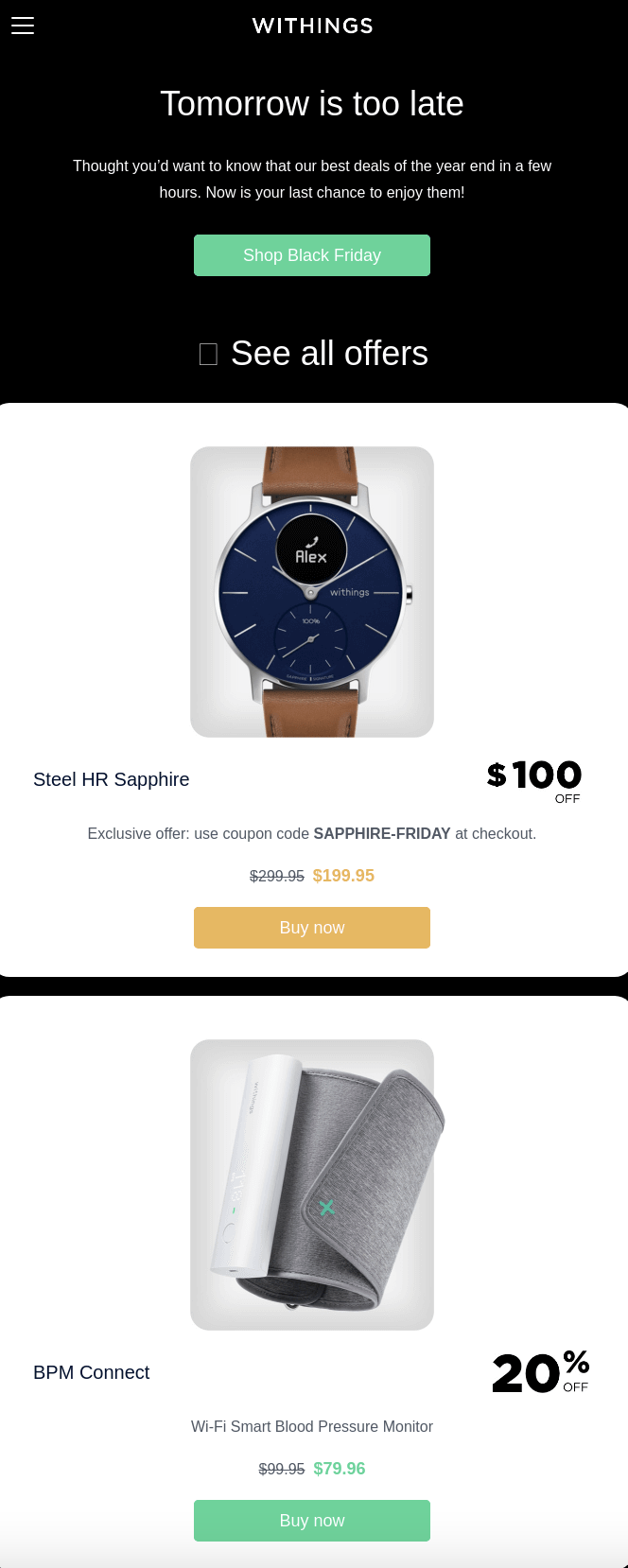 withings promotional emails