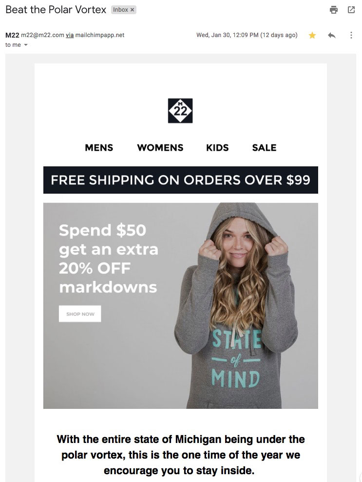 example of interesting email content from M22