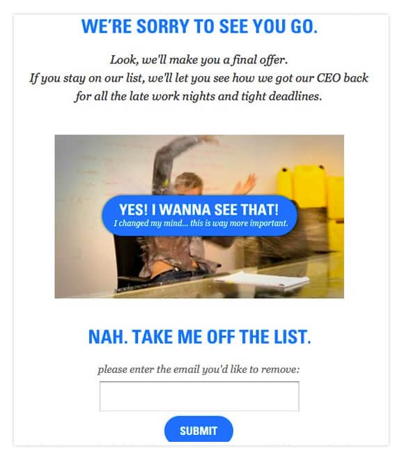 example of an unsubscribe page from charity water