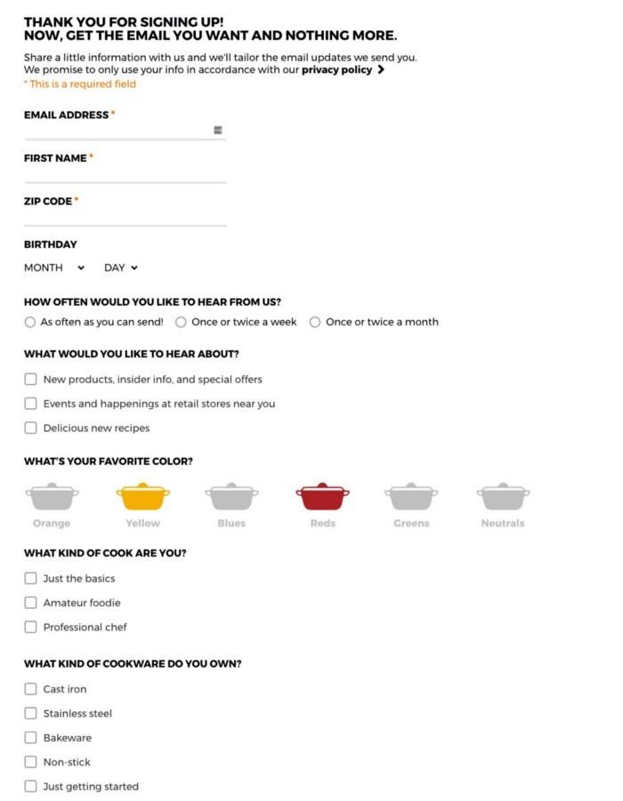 example of an unsubscribe page from le creuset