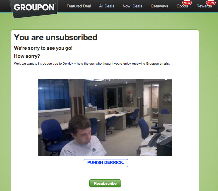 example of an unsubscribe page from groupon
