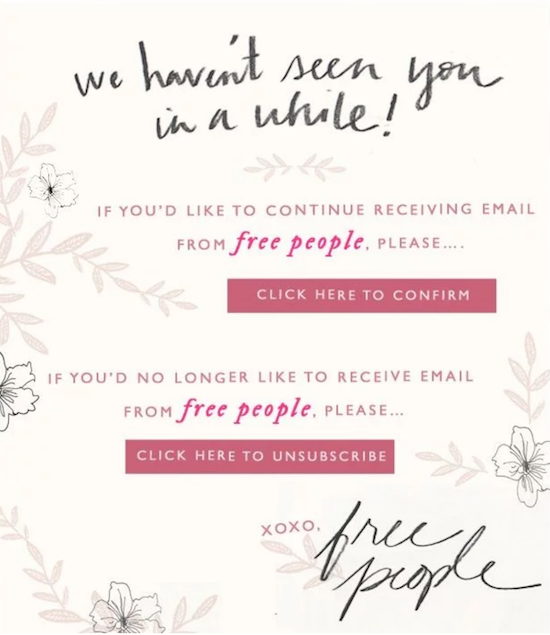example of an unsubscribe page from free people