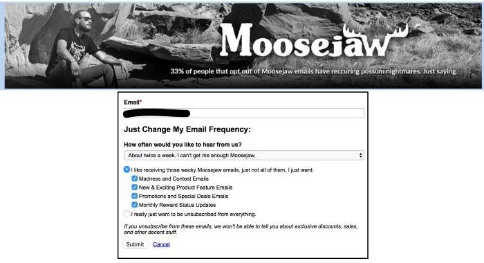 example of an unsubscribe page from moosejaw
