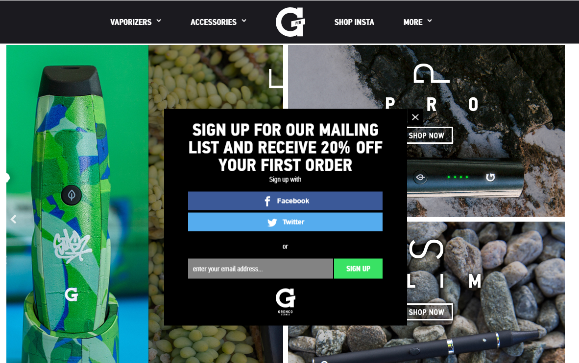 example of Shopify email popups by Grenco Science
