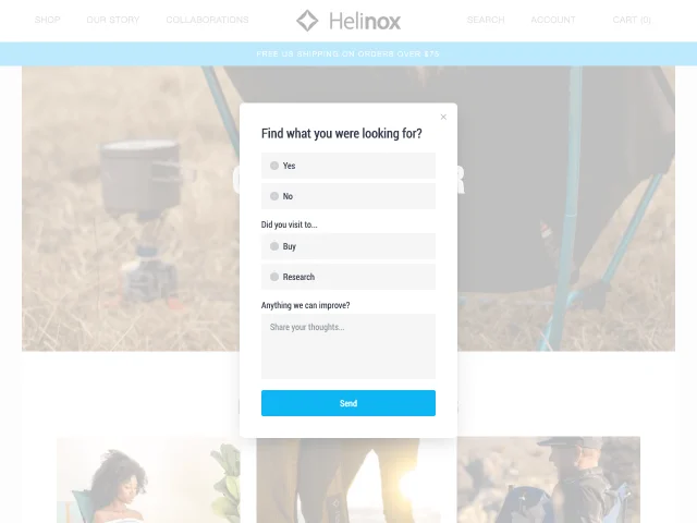 example of a Shopify popup form by Helinox