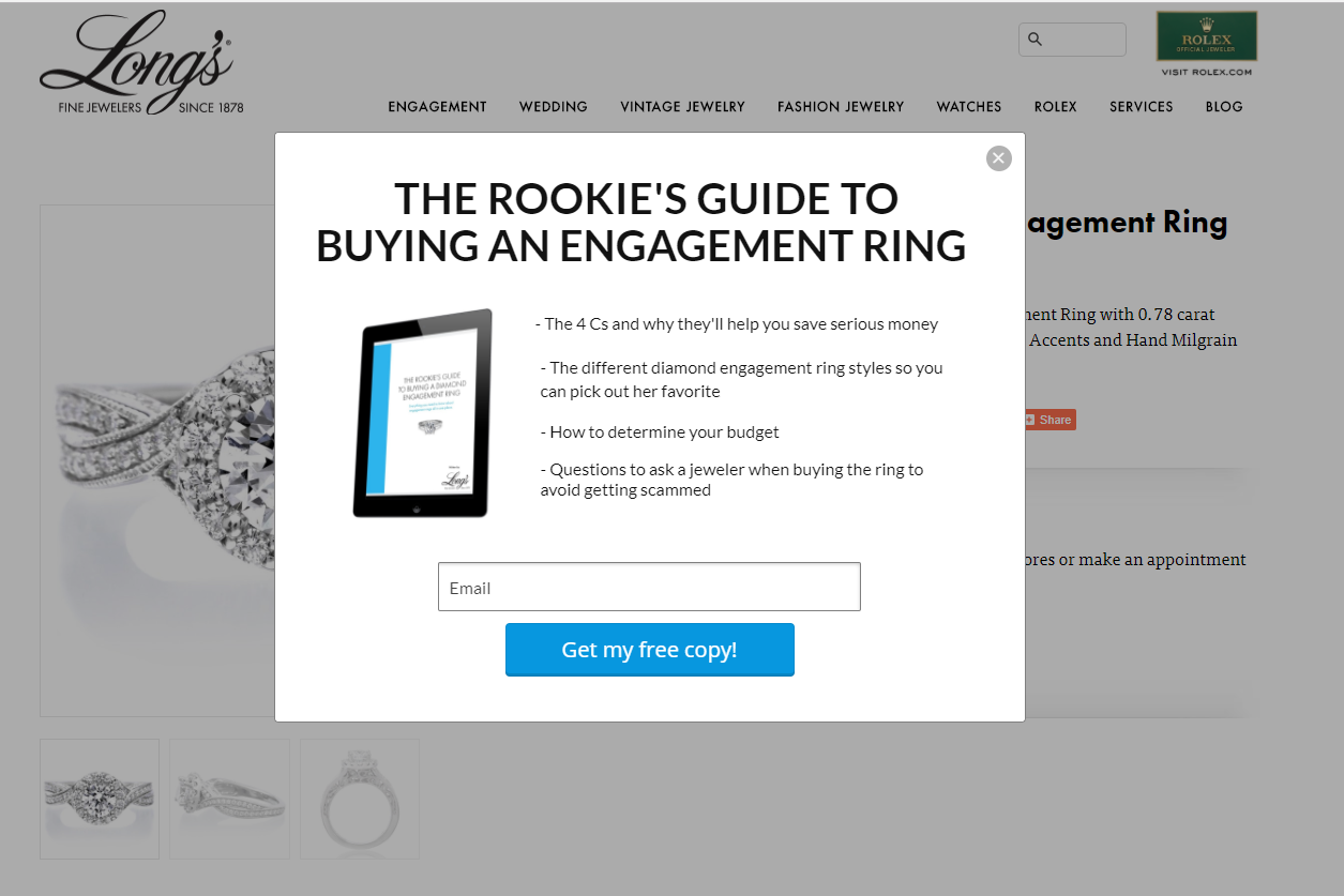 Long's example of well-written Shopify popups
