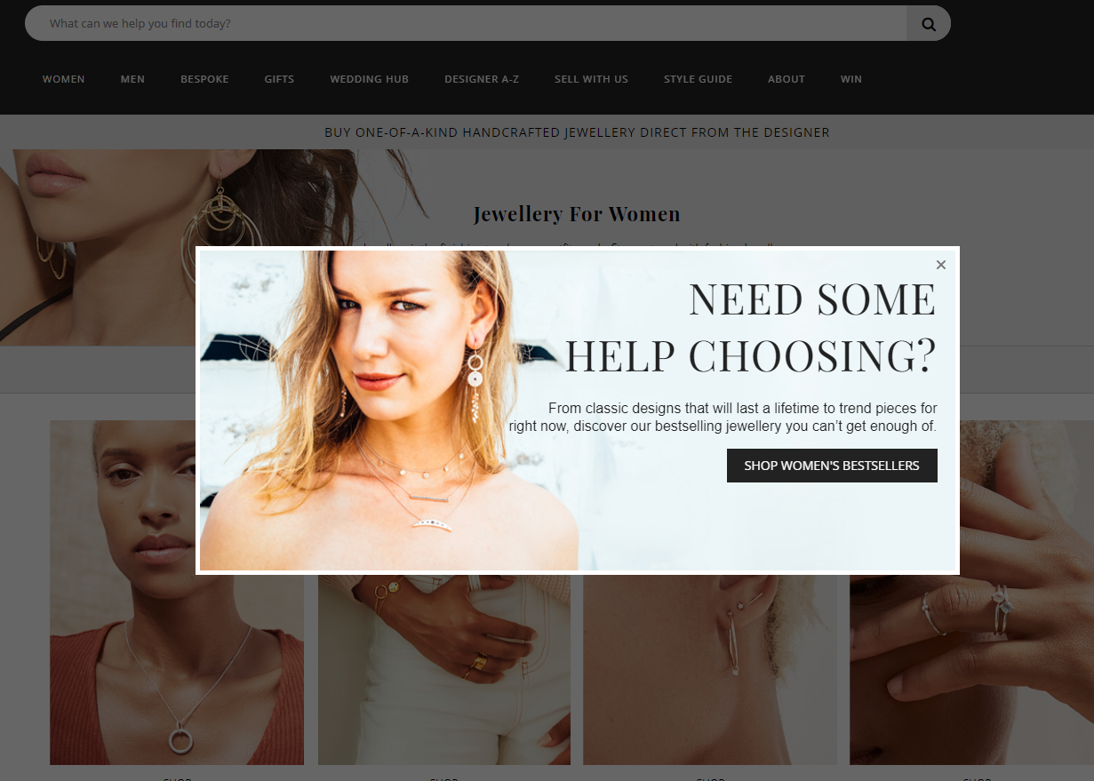 example of exit intent popup by JewelStreet