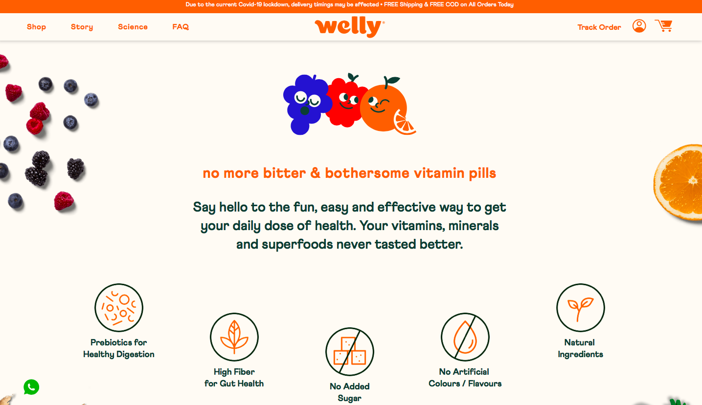 welly example of a landing page that talks about benefits