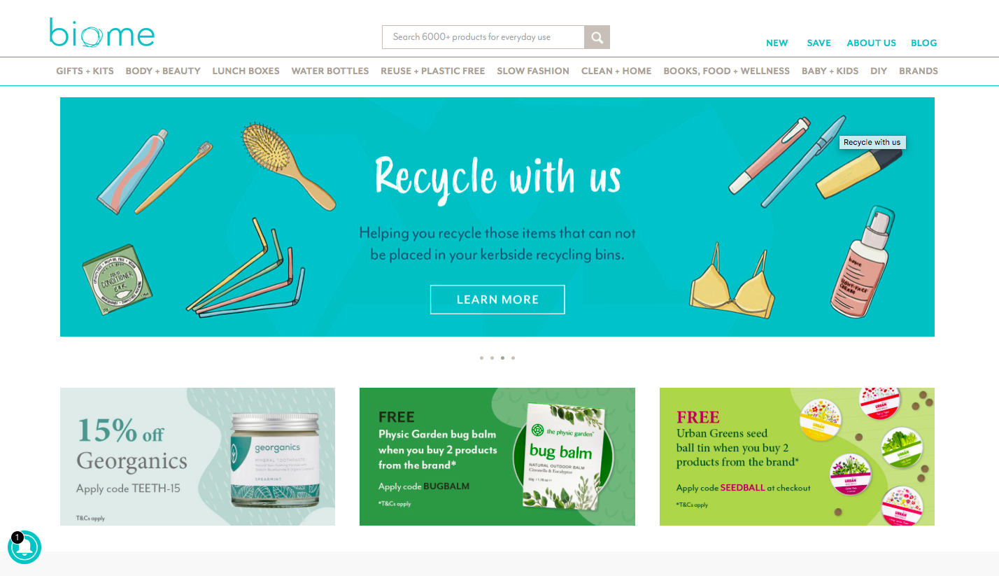 Biome example of a landing page with a well placed CTA