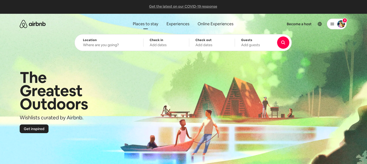 Airbnb's landing page - great CTA