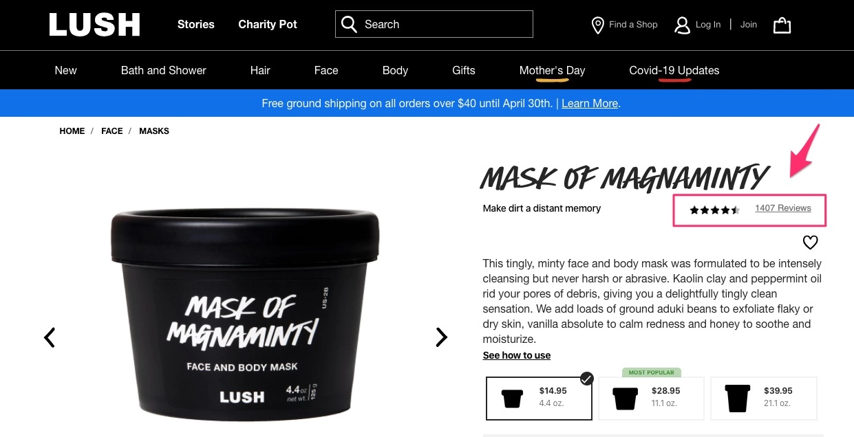 Lush's example of good social proof