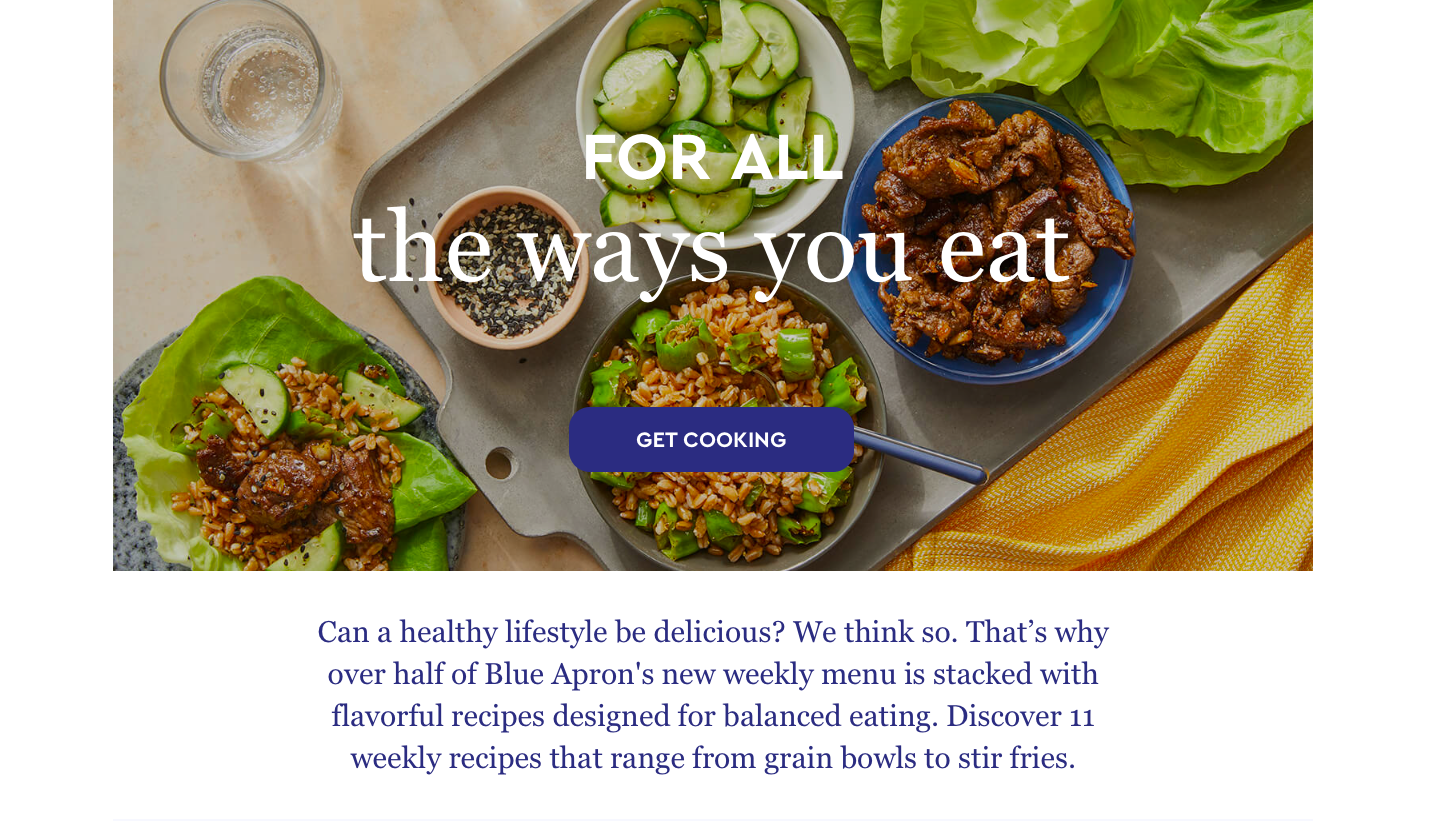Blue apron's example of a landing page that tells a story