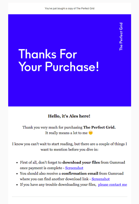 example of post purchase thank you email