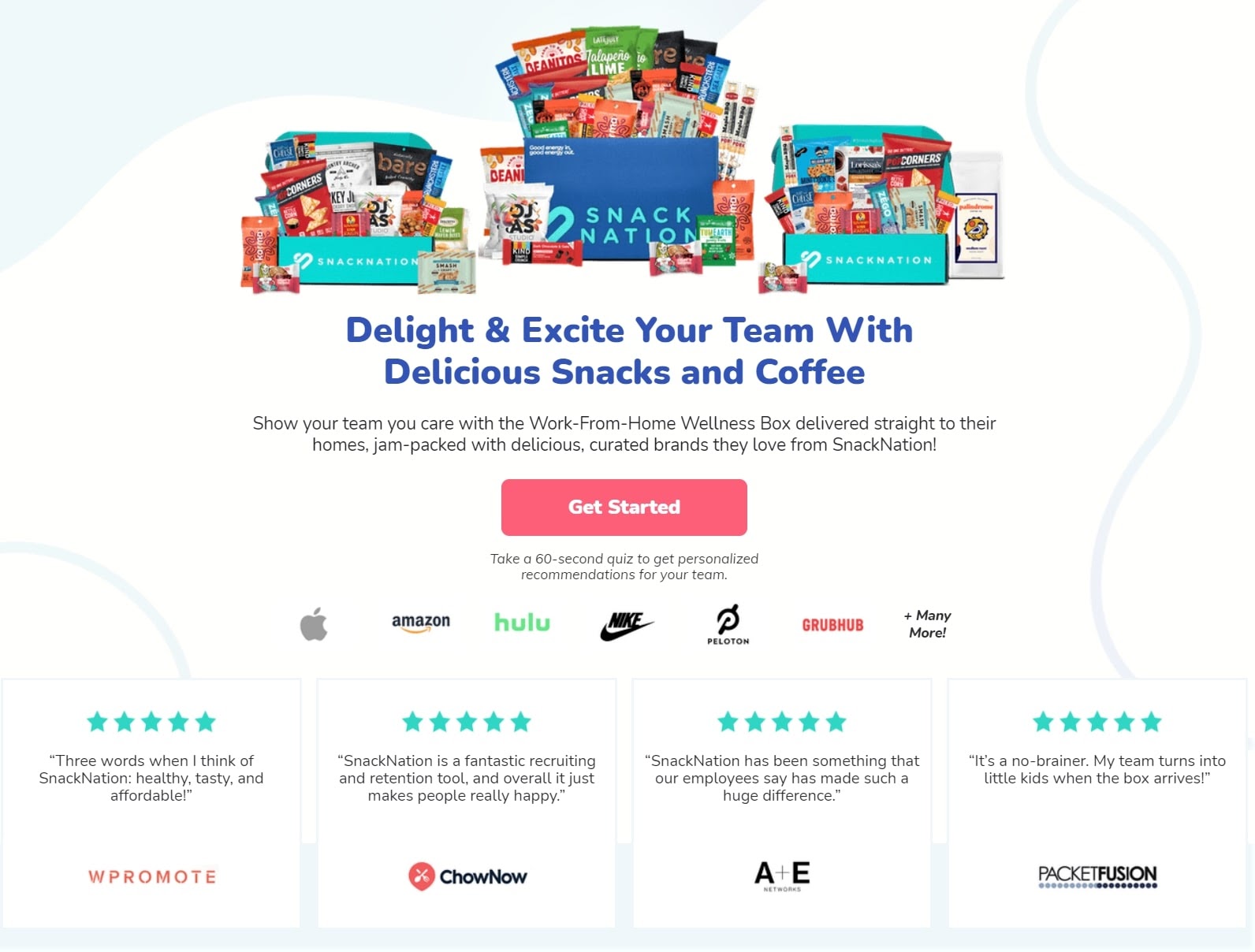 example of above the fold content to reduce bounce rate from SnackNation