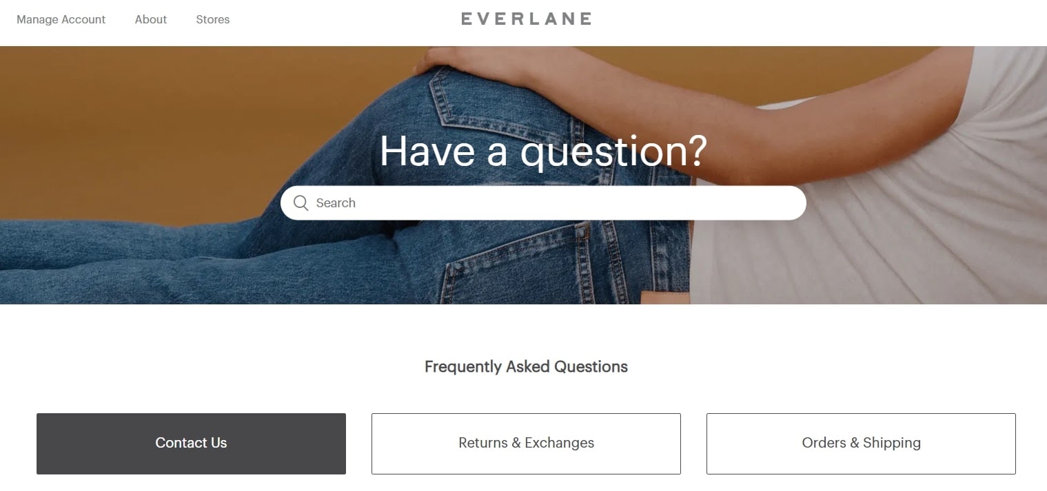example of FAQ page from Everlane to reduce bounce rate