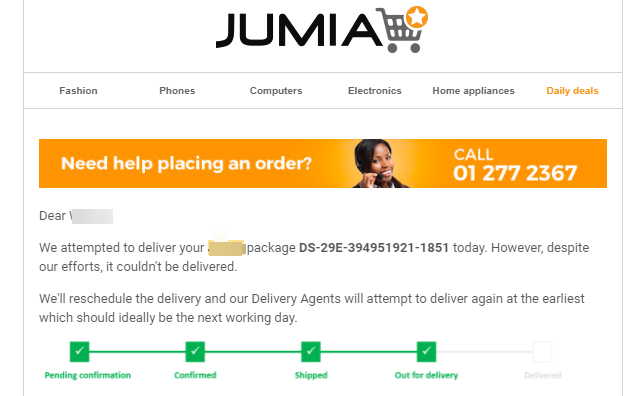 Jumia after sales email