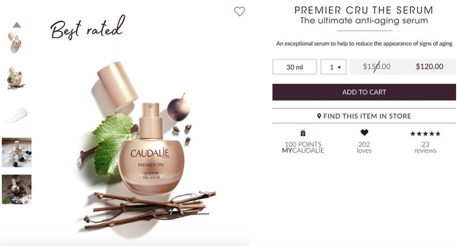 Caudalie which uses multiple forms of social proof.