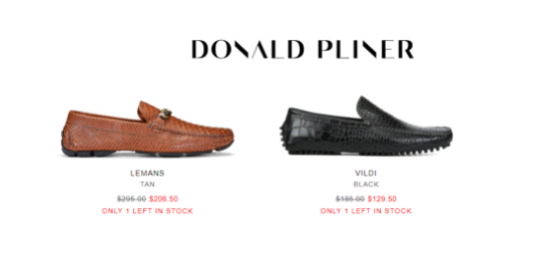 Donald Pliner which shows remaining stock