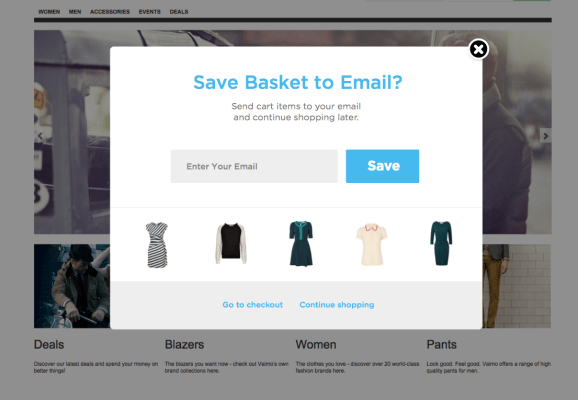 exit intent to save items