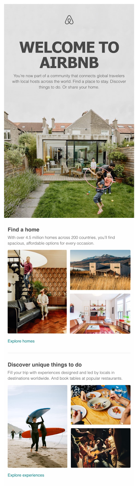 Airbnb welcome email