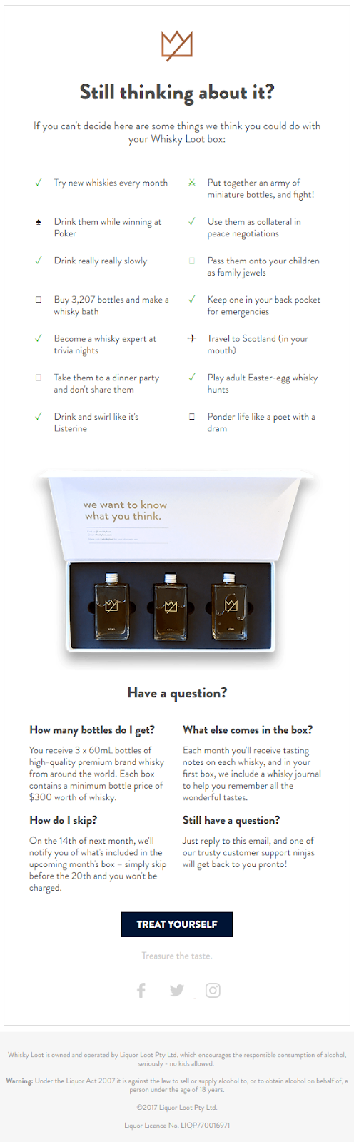 Whiskey loot welcome email