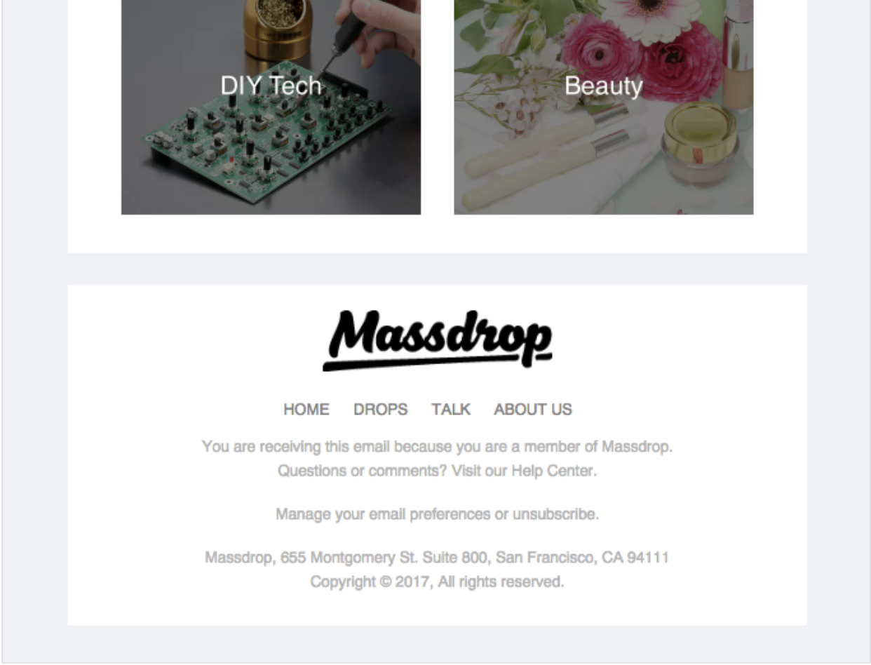 Massdrop welcome email