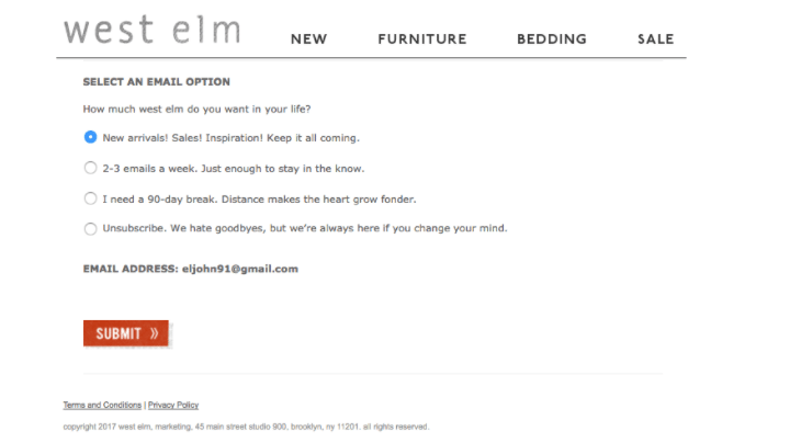 west elm email preference centre